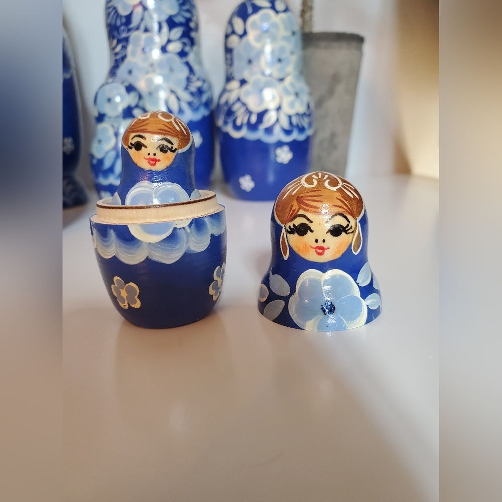 Blue Floral Nesting Dolls Set - Picture 9 of 12